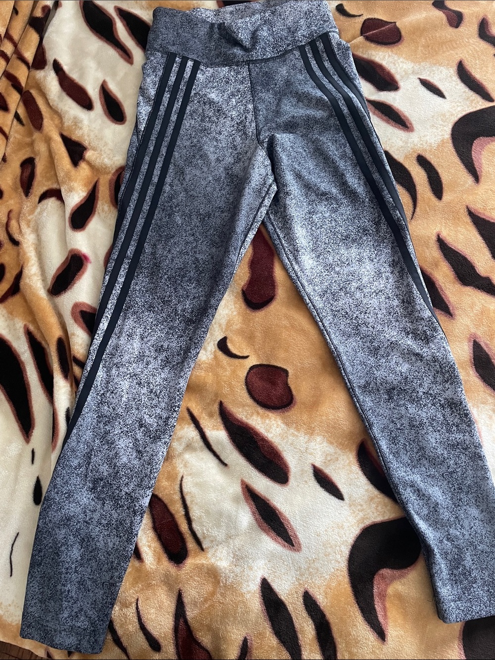 adidas Gray Leggings with Black Triple Side Stripes